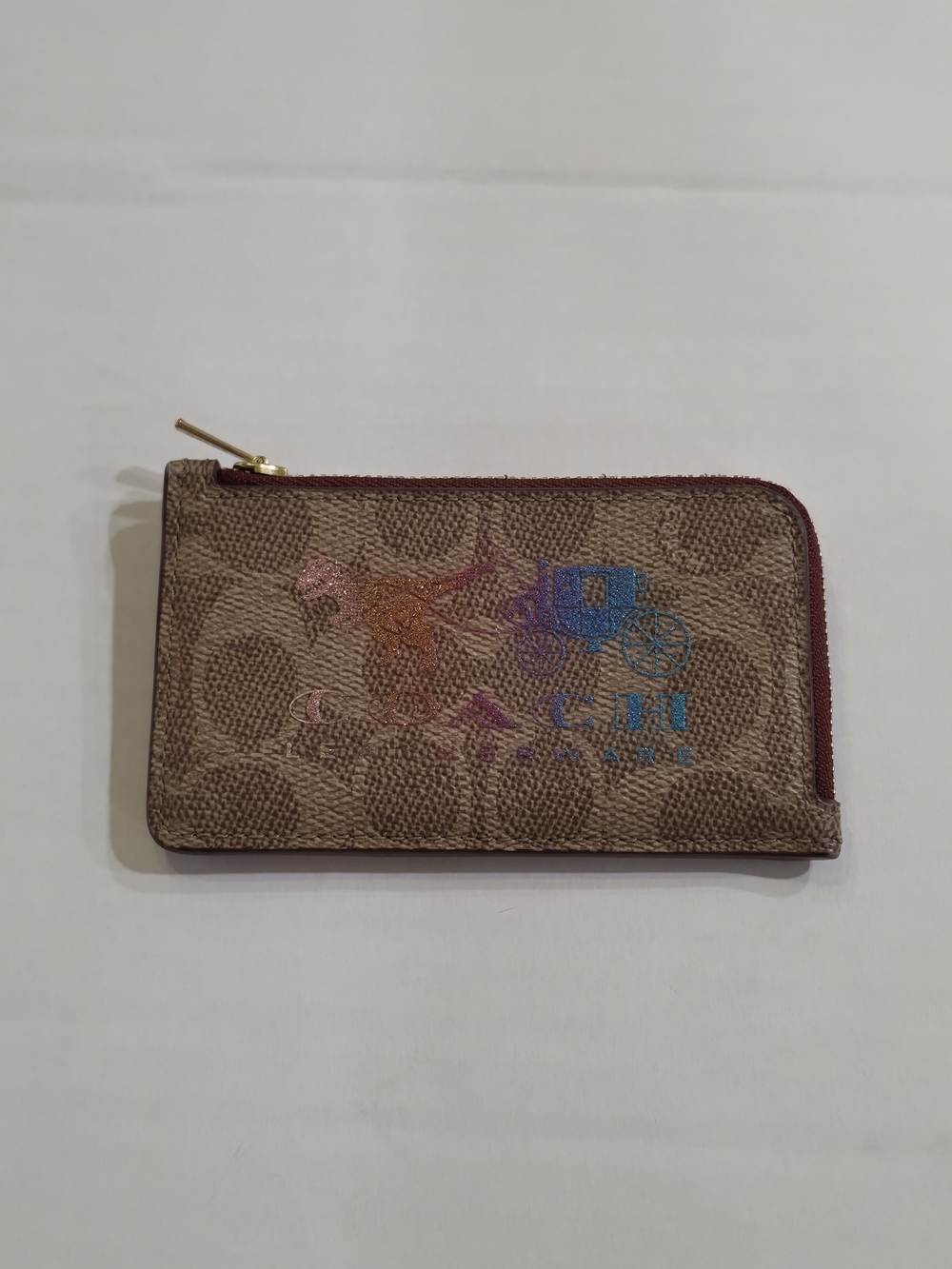 Coach Tan Signature Canvas Rexy and Carriage Corner Zip Coin Purse Card
